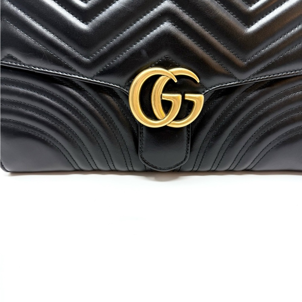 Gucci GG Marmont Matelasse Chevron Flap Envelope Clutch Large Black - Picture 8 of 16